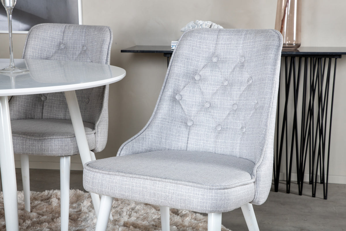 Venture Design Plaza & Velvet Deluxe Runda Matbord ⌀100 Vit + Matstolar 2-pack Ljusgrå