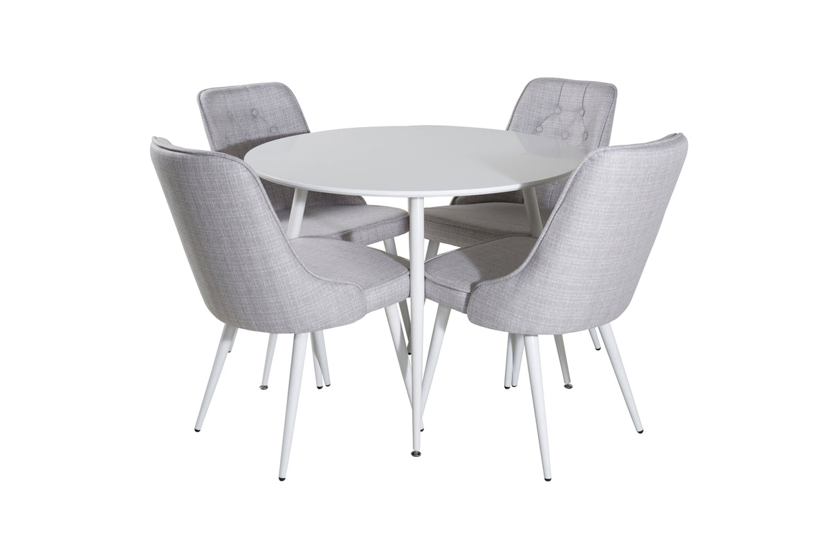 Venture Design Plaza & Velvet Deluxe Runda Matbord ⌀100 Vit + Matstolar 2-pack Ljusgrå