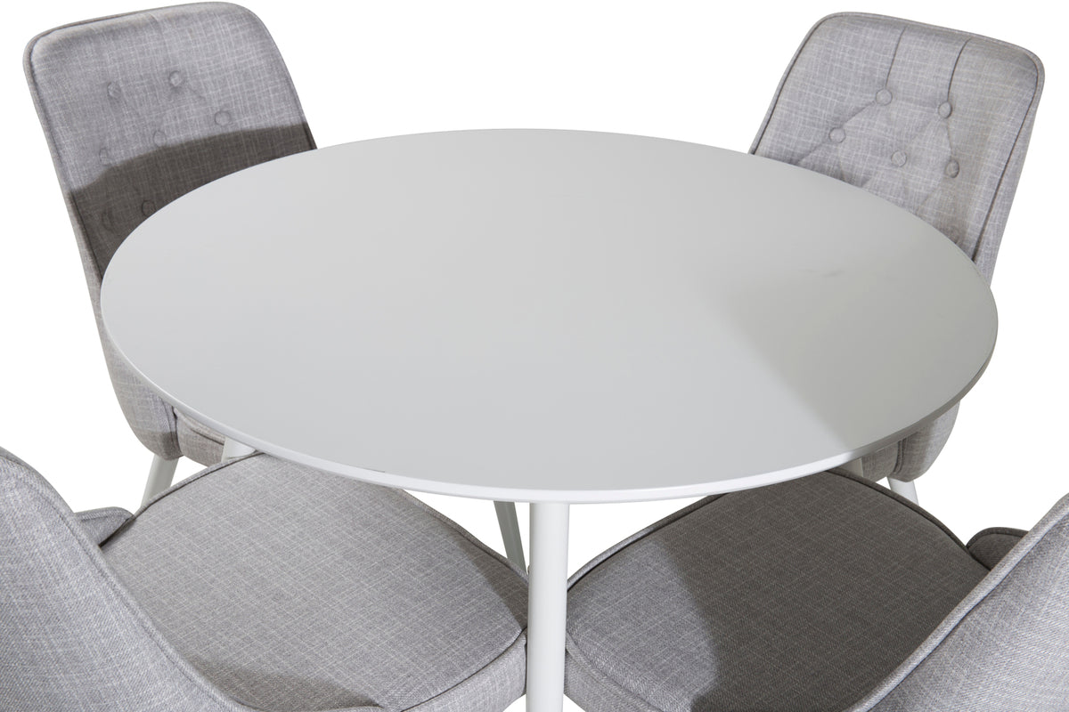 Venture Design Plaza & Velvet Deluxe Runda Matbord ⌀100 Vit + Matstolar 2-pack Ljusgrå