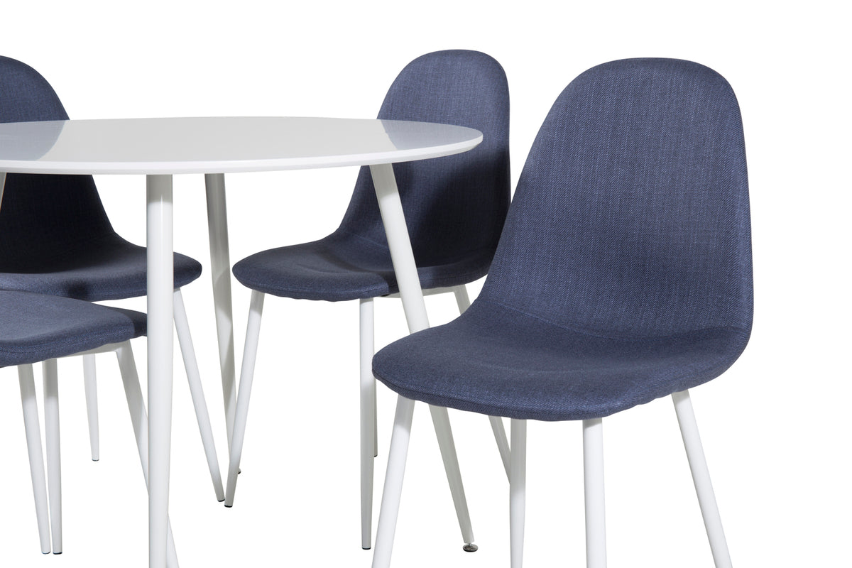 Venture Design Plaza & Polar Runda Matbord ⌀100 Vit + Matstolar 2-pack Blå