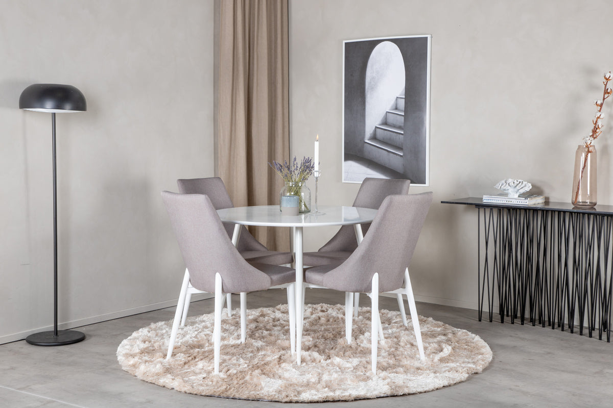 Venture Design Leone & Plaza Matstolar 2-pack Grå + Runda Matbord ⌀100 Vit