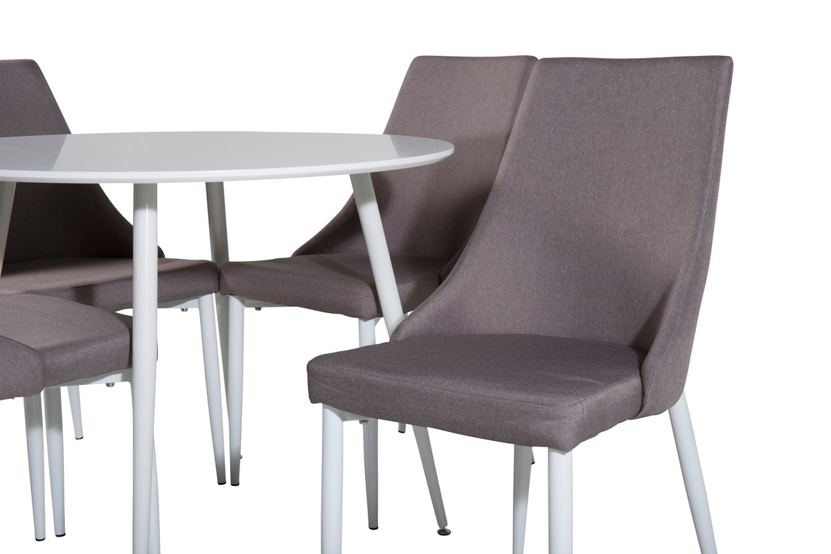 Venture Design Leone & Plaza Matstolar 2-pack Grå + Runda Matbord ⌀100 Vit