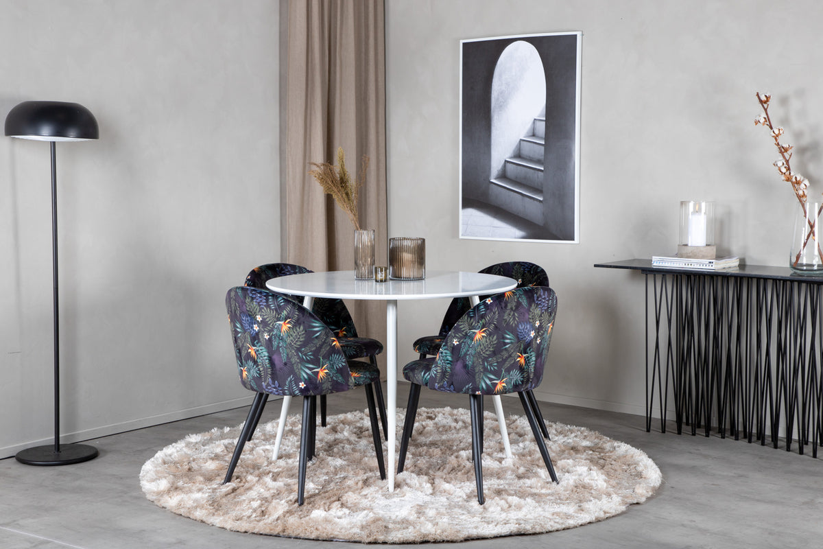 Venture Design Plaza & Velvet Runda Matbord ⌀100 Vit + Matstolar 2-pack Svart