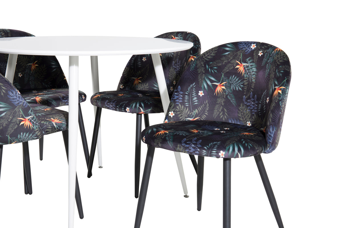 Venture Design Plaza & Velvet Runda Matbord ⌀100 Vit + Matstolar 2-pack Svart