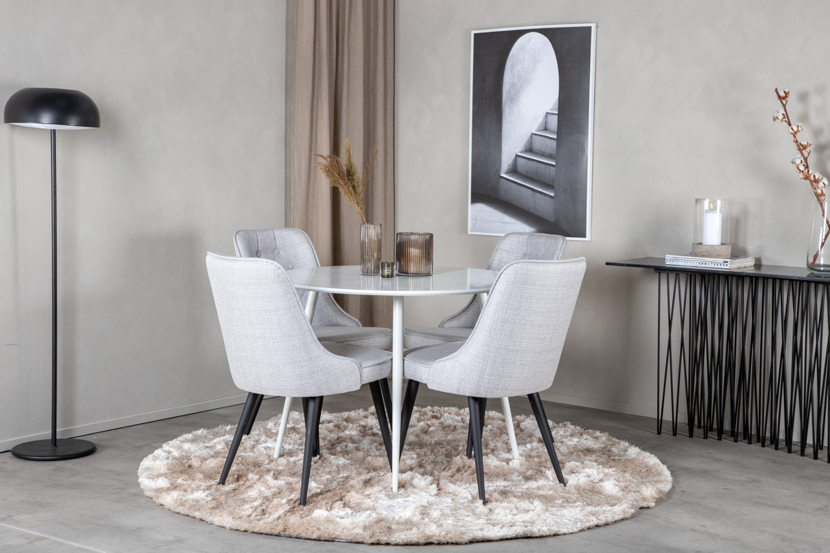 Venture Design Plaza & Velvet Deluxe Matbord ⌀100 + Matstolar Grå