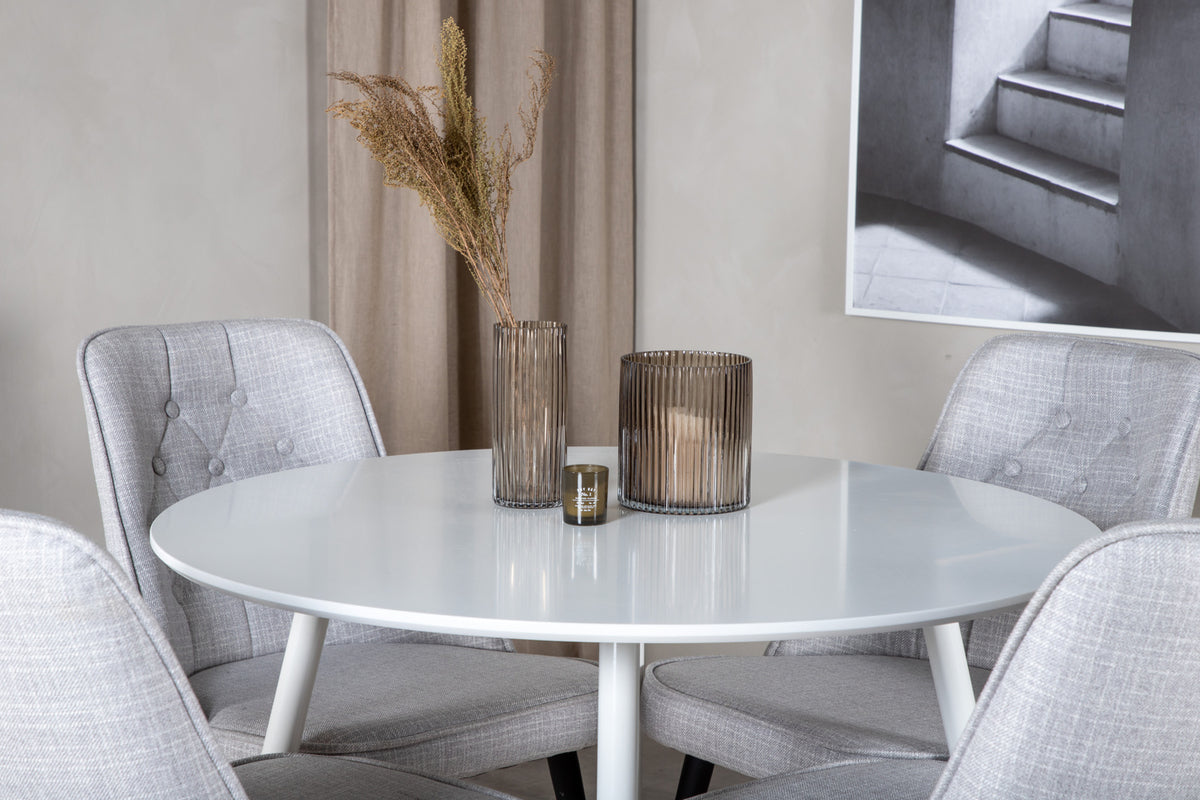 Venture Design Plaza & Velvet Deluxe Matbord ⌀100 + Matstolar Grå