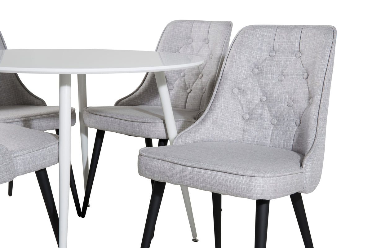 Venture Design Plaza & Velvet Deluxe Matbord ⌀100 + Matstolar Grå