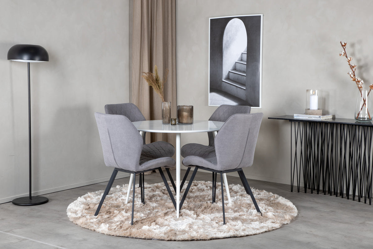 Venture Design Gemma & Plaza Matstolar 2-pack Grå + Runda Matbord ⌀100 Vit