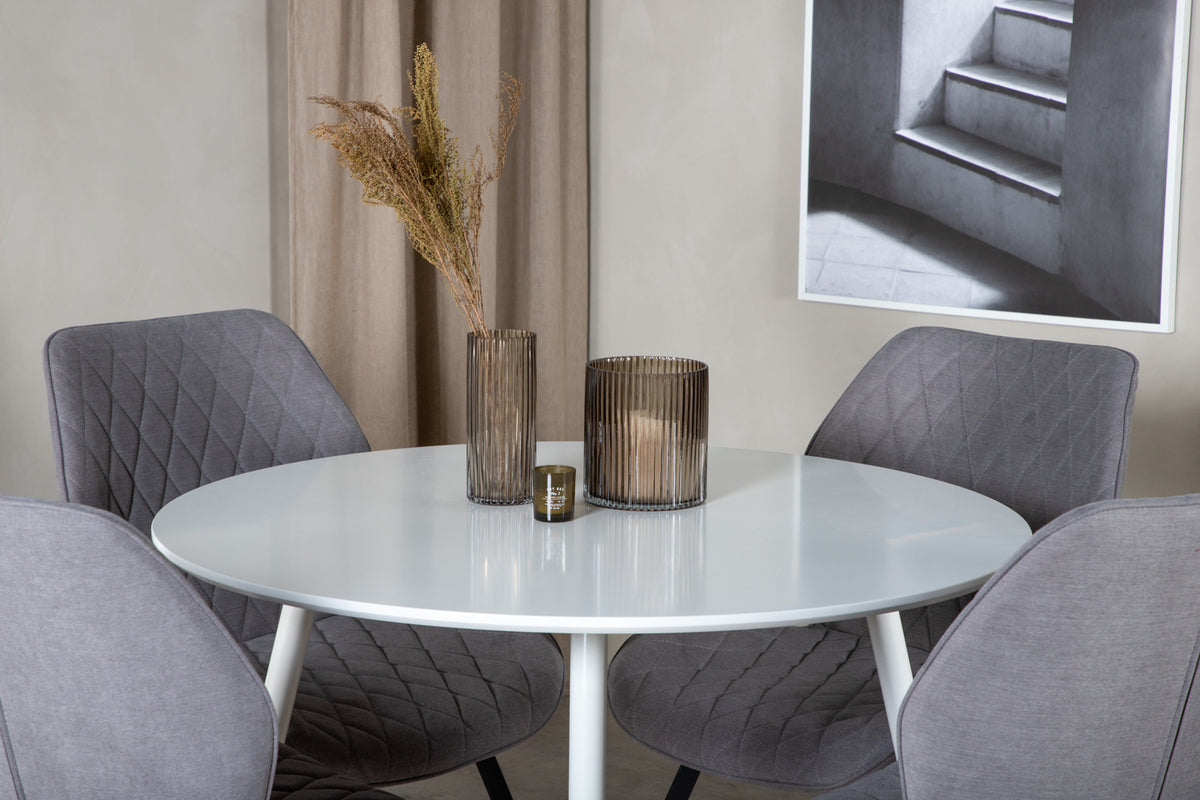Venture Design Gemma & Plaza Matstolar 2-pack Grå + Runda Matbord ⌀100 Vit