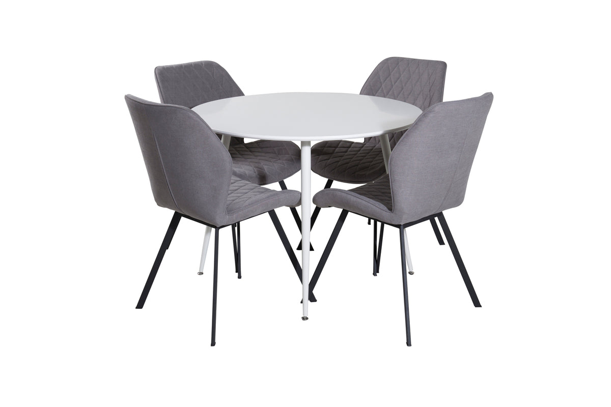 Venture Design Gemma & Plaza Matstolar 2-pack Grå + Runda Matbord ⌀100 Vit