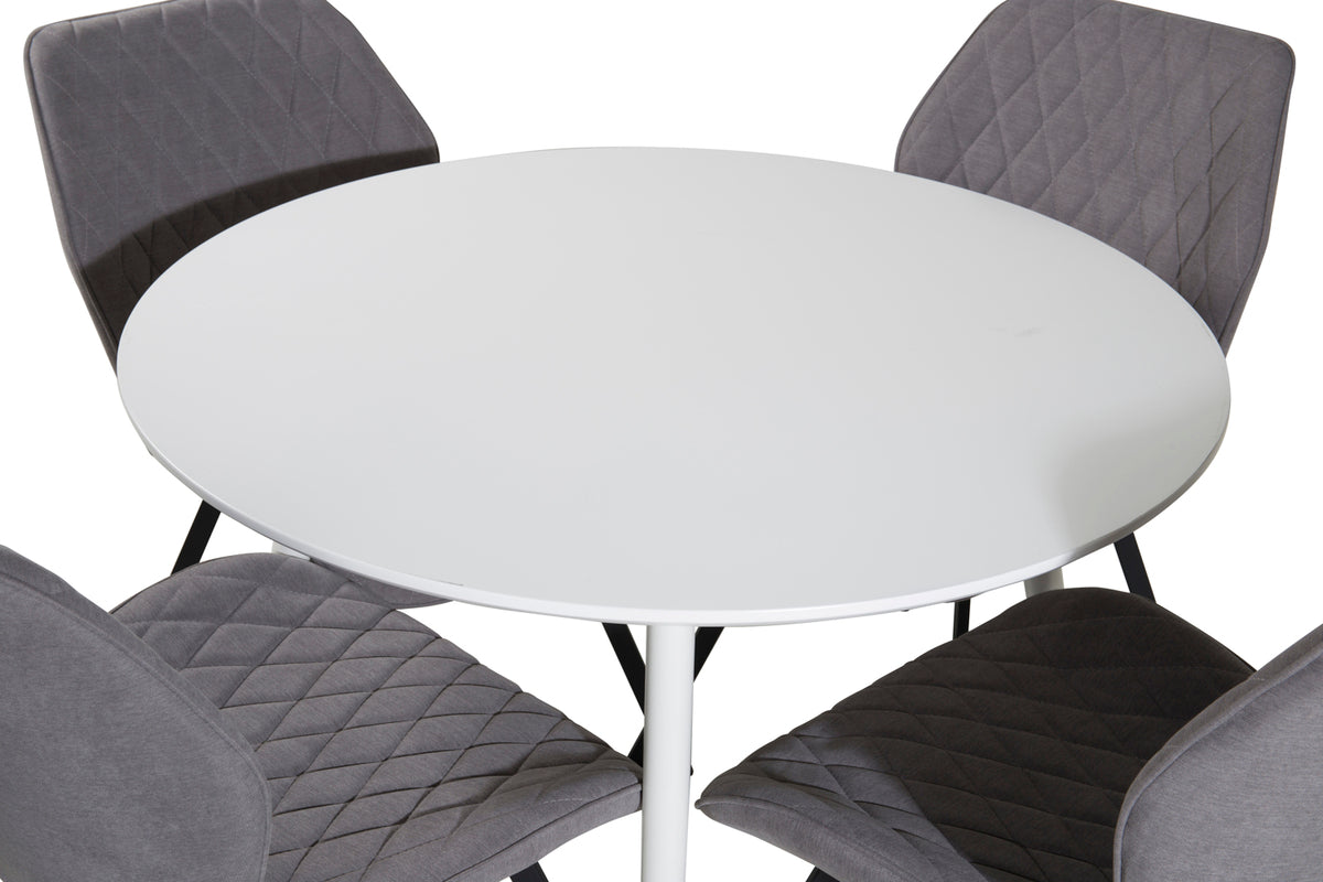 Venture Design Gemma & Plaza Matstolar 2-pack Grå + Runda Matbord ⌀100 Vit