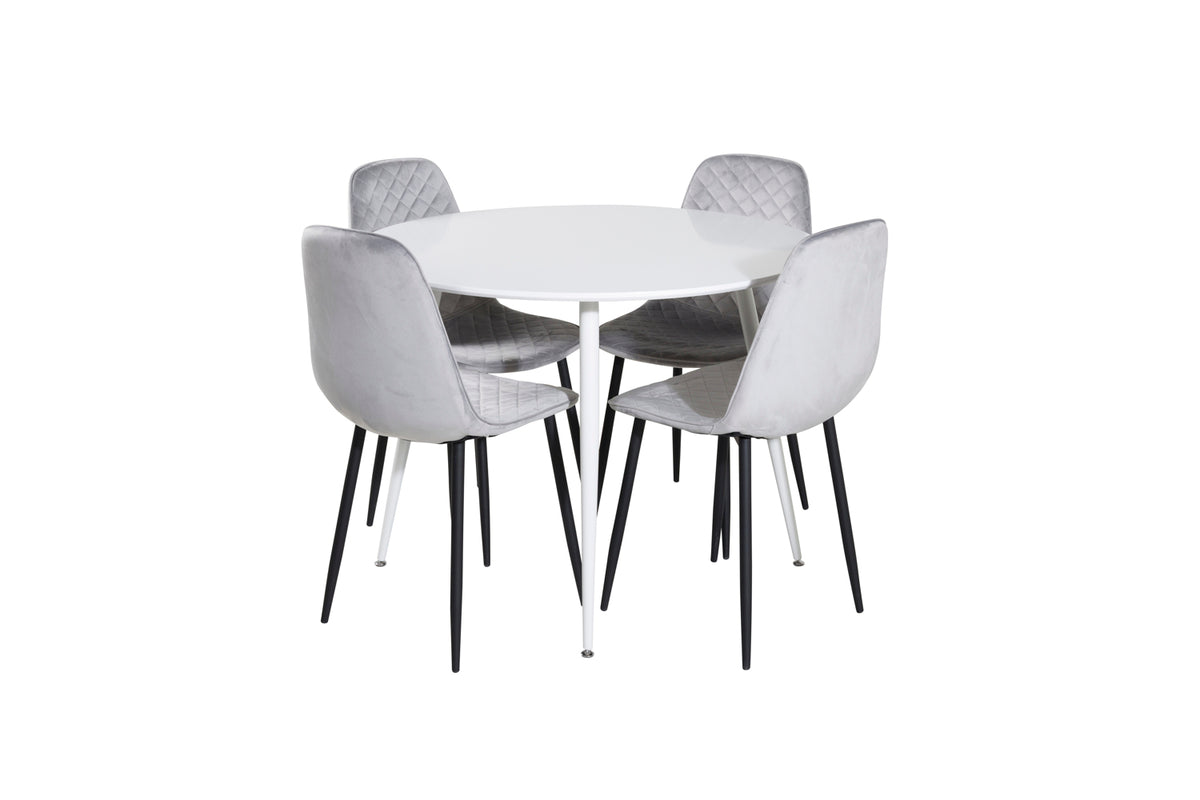 Venture Design Plaza & Polar Runda Matbord ⌀100 Vit + Matstolar 2-pack Grå