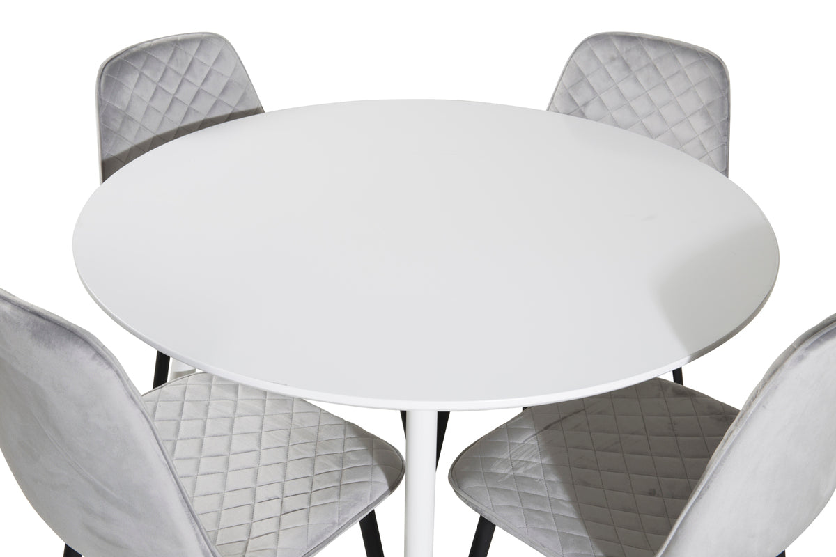 Venture Design Plaza & Polar Runda Matbord ⌀100 Vit + Matstolar 2-pack Grå