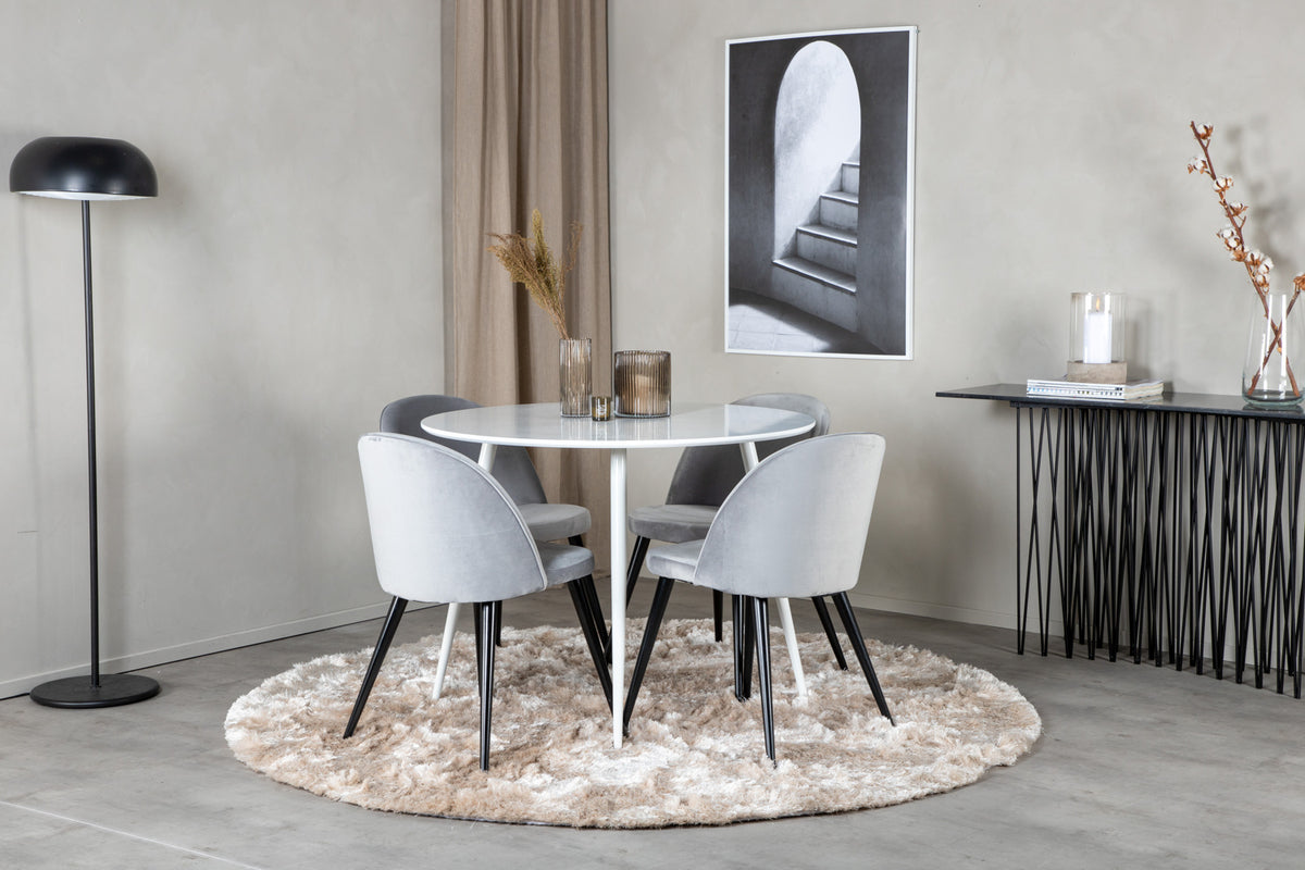 Venture Design Plaza & Velvet Runda Matbord ⌀100 Vit + Matstolar 2-pack Grå