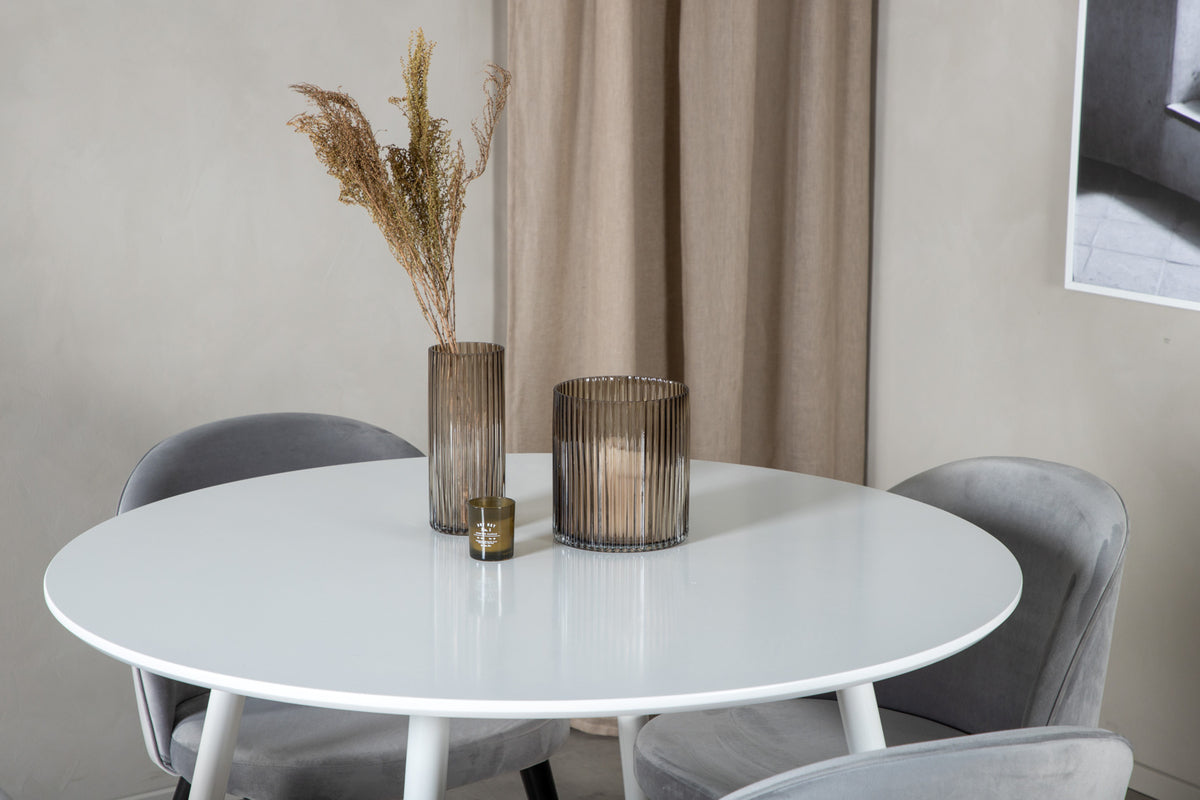 Venture Design Plaza & Velvet Runda Matbord ⌀100 Vit + Matstolar 2-pack Grå
