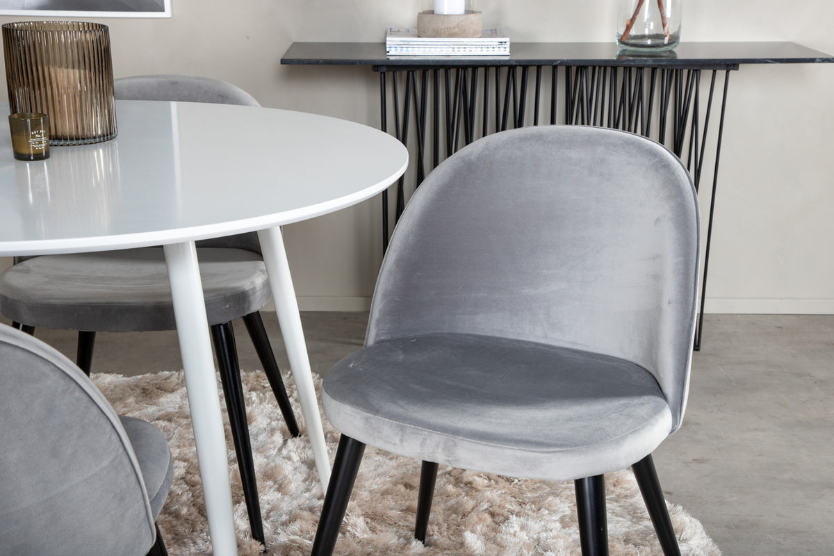 Venture Design Plaza & Velvet Runda Matbord ⌀100 Vit + Matstolar 2-pack Grå