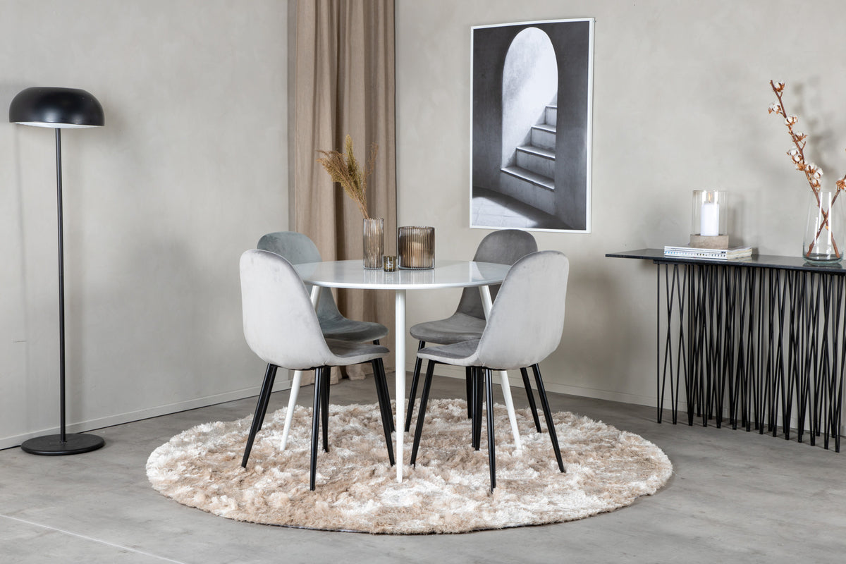 Venture Design Plaza & Polar Runda Matbord ⌀100 Vit + Matstolar 2-pack Grå