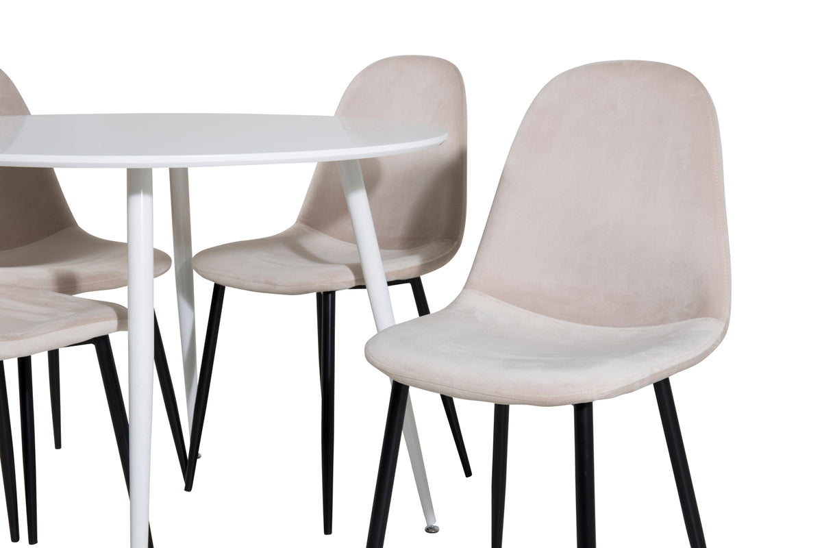 Venture Design Plaza & Polar Runda Matbord ⌀100 Vit + Matstolar 2-pack Beige