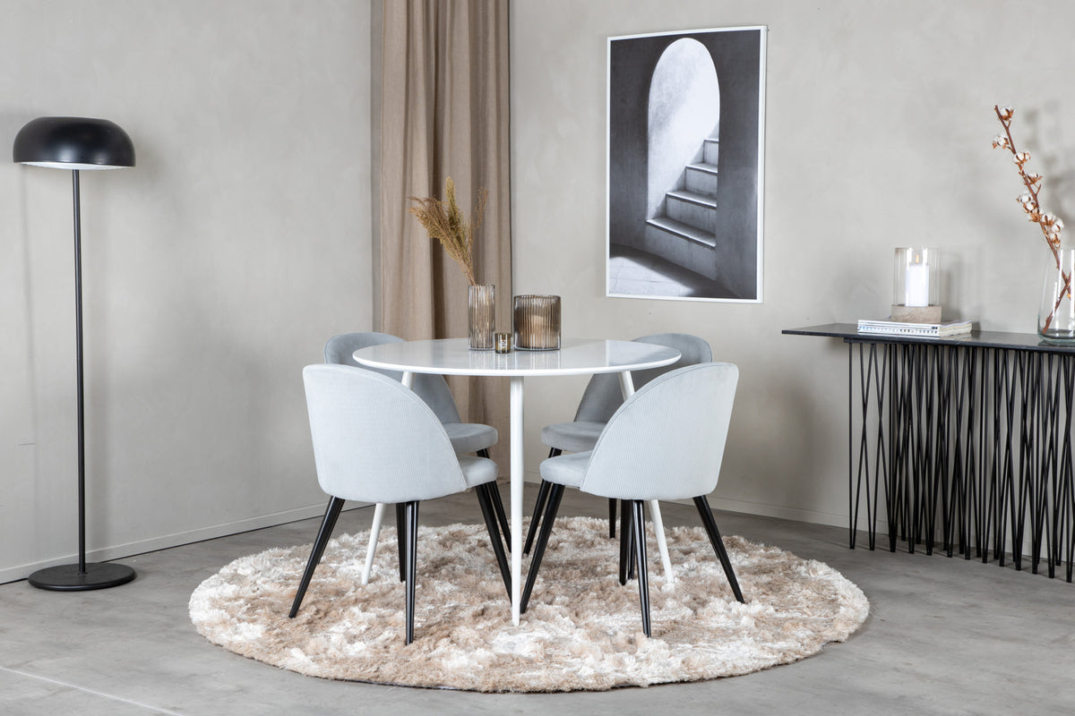 Venture Design Plaza & Velvet Runda Matbord ⌀100 Vit + Matstolar 2-pack Ljusgrå