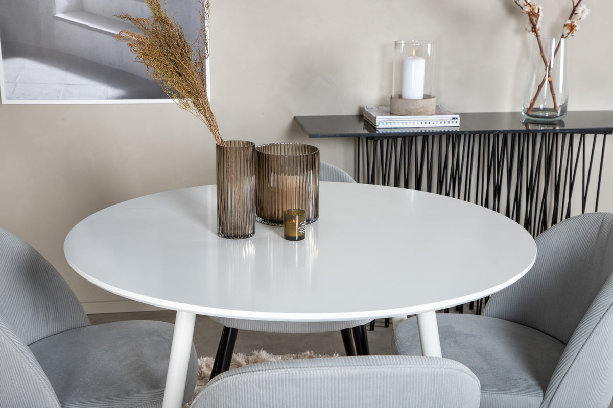 Venture Design Plaza & Velvet Runda Matbord ⌀100 Vit + Matstolar 2-pack Ljusgrå