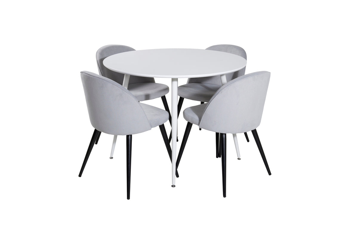 Venture Design Plaza & Velvet Runda Matbord ⌀100 Vit + Matstolar 2-pack Ljusgrå