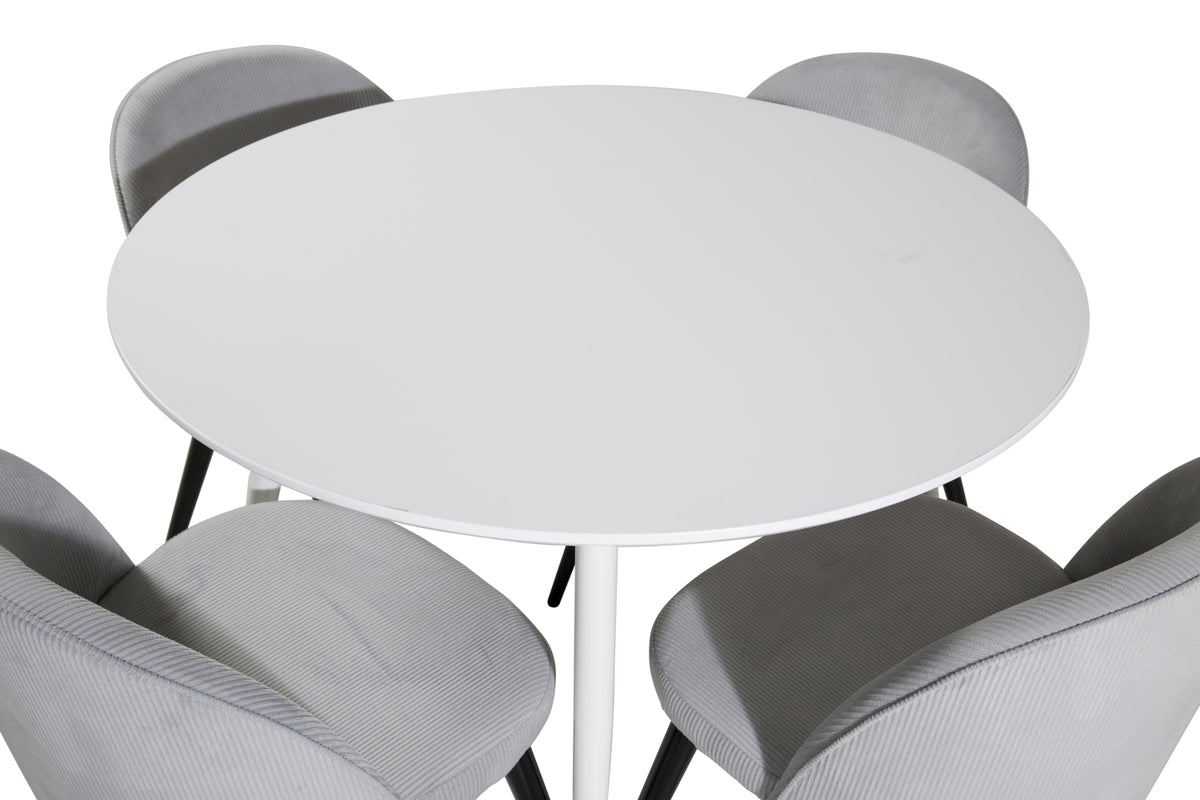 Venture Design Plaza & Velvet Runda Matbord ⌀100 Vit + Matstolar 2-pack Ljusgrå