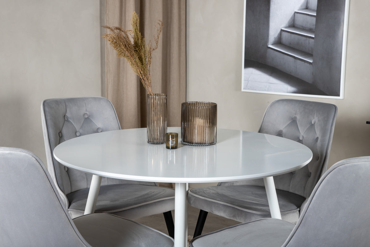 Venture Design Plaza & Velvet Deluxe Matbord ⌀100 + Matstolar Ljusgrå