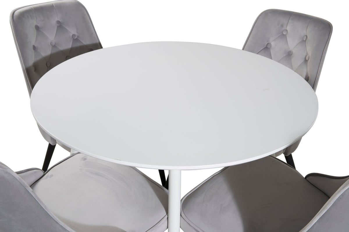 Venture Design Plaza & Velvet Deluxe Matbord ⌀100 + Matstolar Ljusgrå