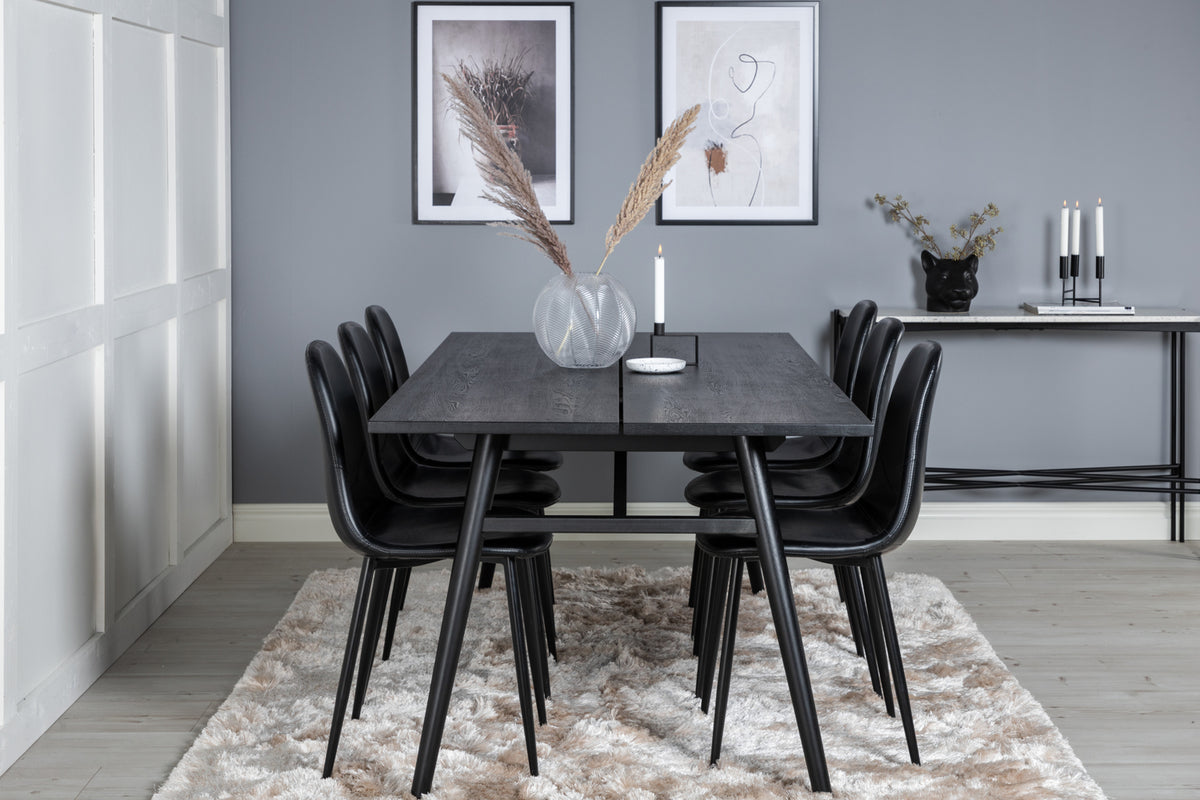 Venture Design Sleek & Polar Rektangulära Matbord 195 x 95 Svart + Matstolar 2-pack Svart
