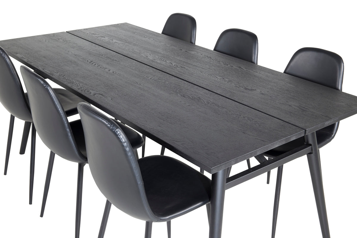 Venture Design Sleek & Polar Rektangulära Matbord 195 x 95 Svart + Matstolar 2-pack Svart
