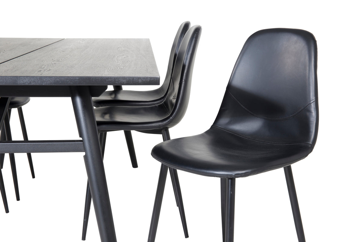 Venture Design Sleek & Polar Rektangulära Matbord 195 x 95 Svart + Matstolar 2-pack Svart
