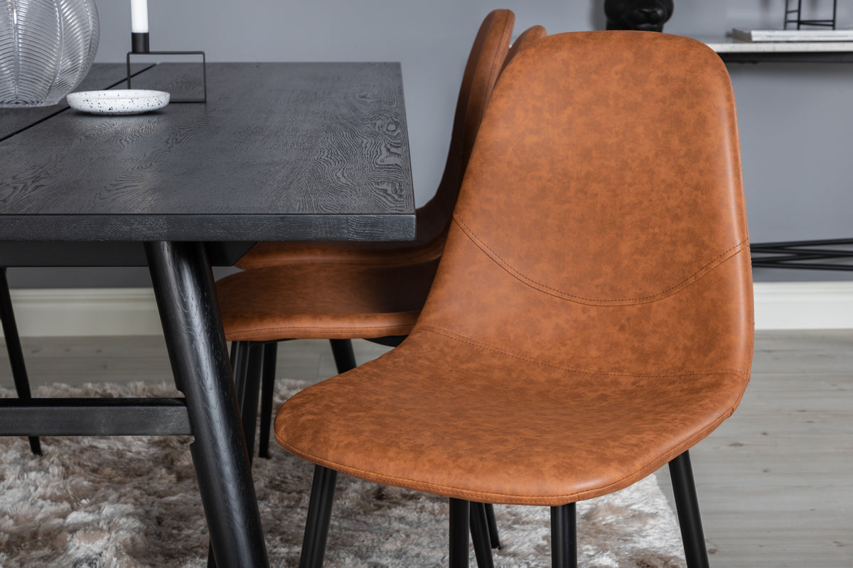 Venture Design Sleek & Polar Rektangulära Matbord 195 x 95 Svart + Matstolar 2-pack Brun