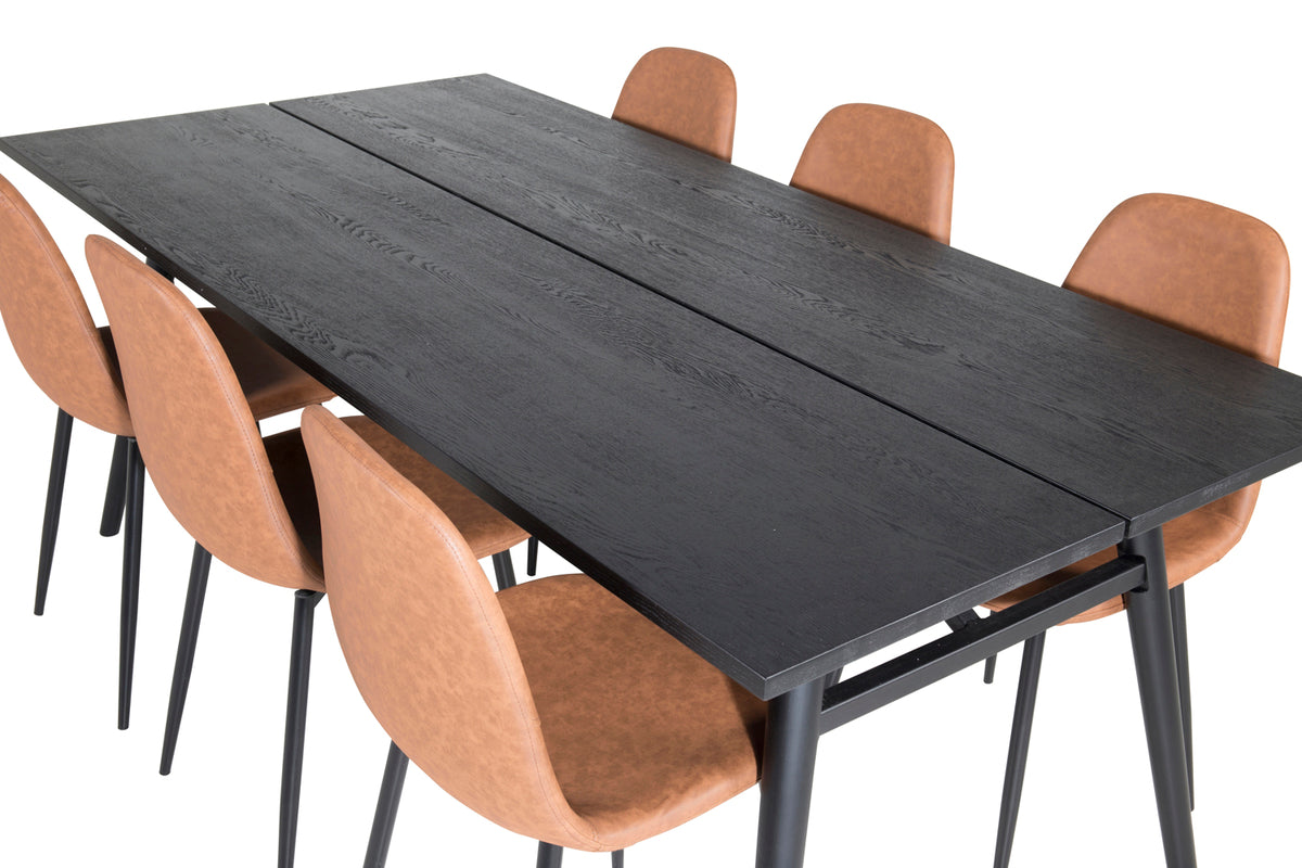 Venture Design Sleek & Polar Rektangulära Matbord 195 x 95 Svart + Matstolar 2-pack Brun