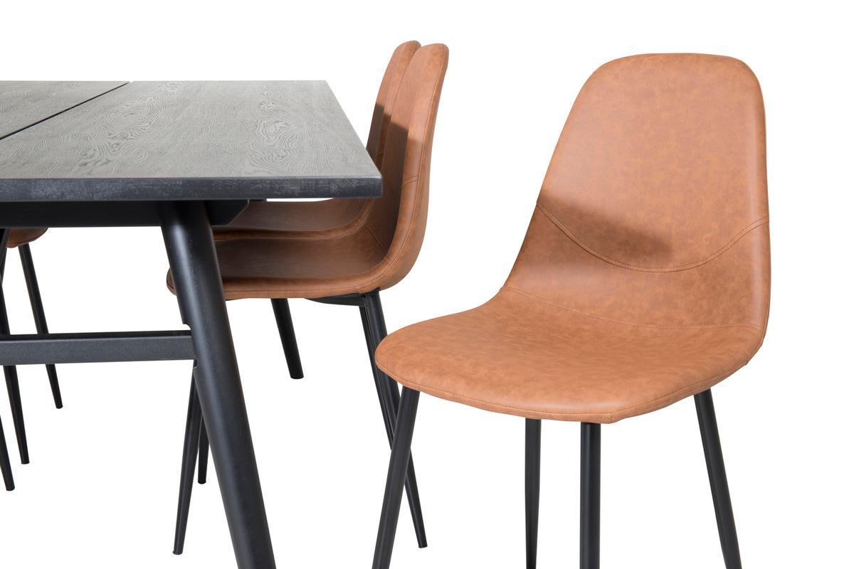 Venture Design Sleek & Polar Rektangulära Matbord 195 x 95 Svart + Matstolar 2-pack Brun