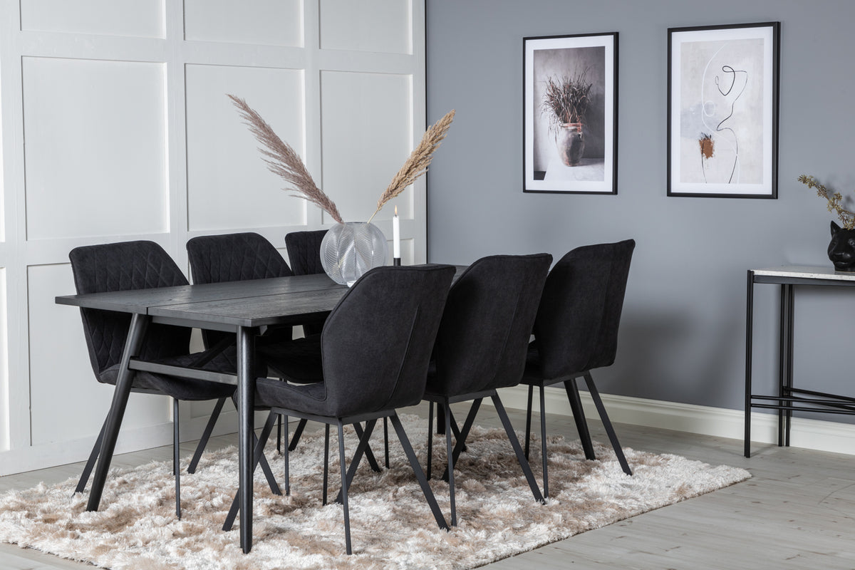 Venture Design Sleek & Gemma Matbord 95x195 + Matstolar Svart