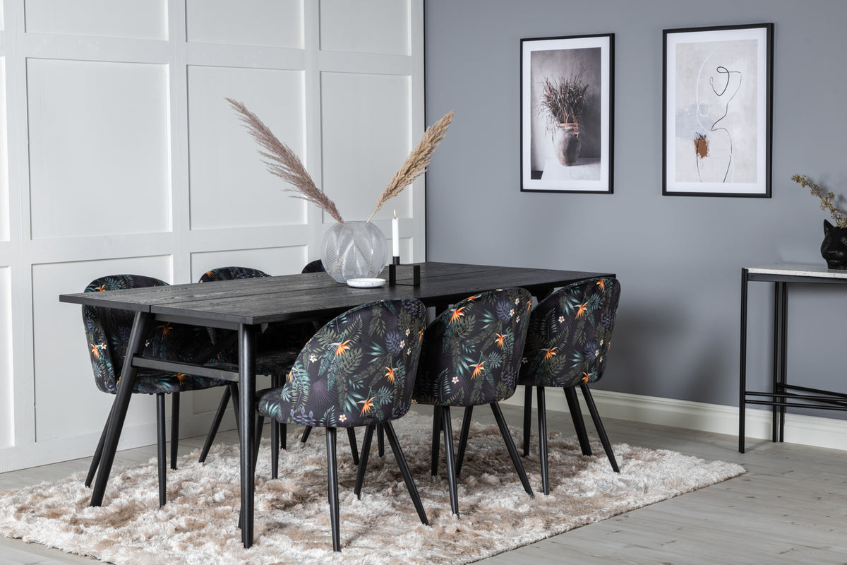 Venture Design Sleek & Velvet Matbord 95x195 + Matstolar Svart