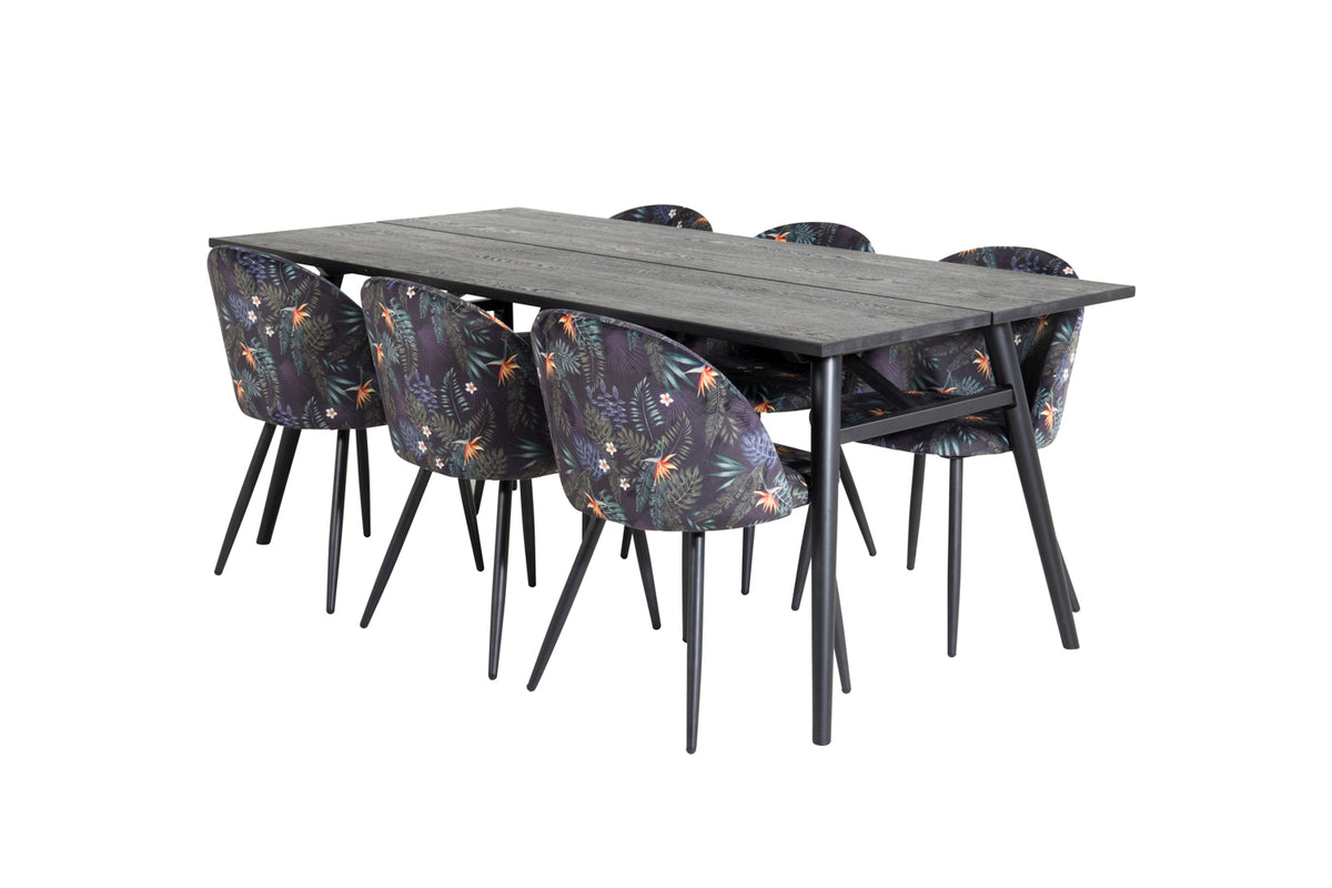 Venture Design Sleek & Velvet Matbord 95x195 + Matstolar Svart