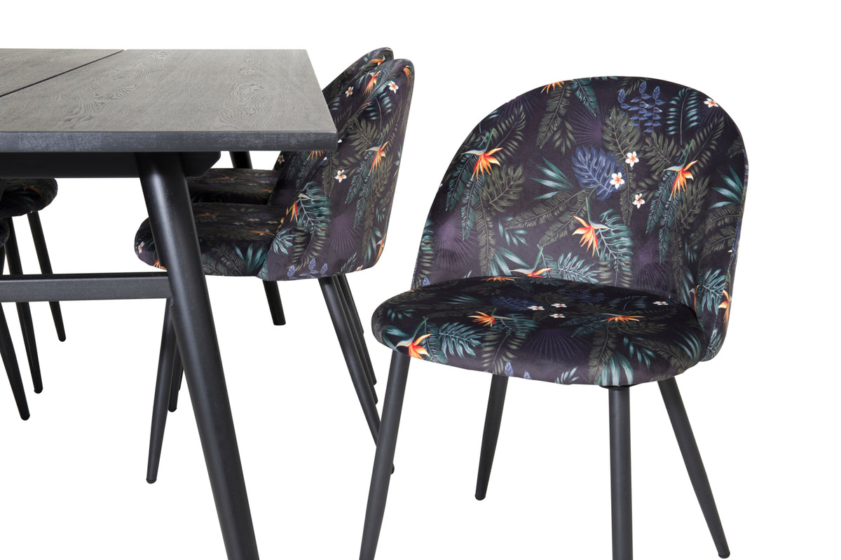 Venture Design Sleek & Velvet Matbord 95x195 + Matstolar Svart