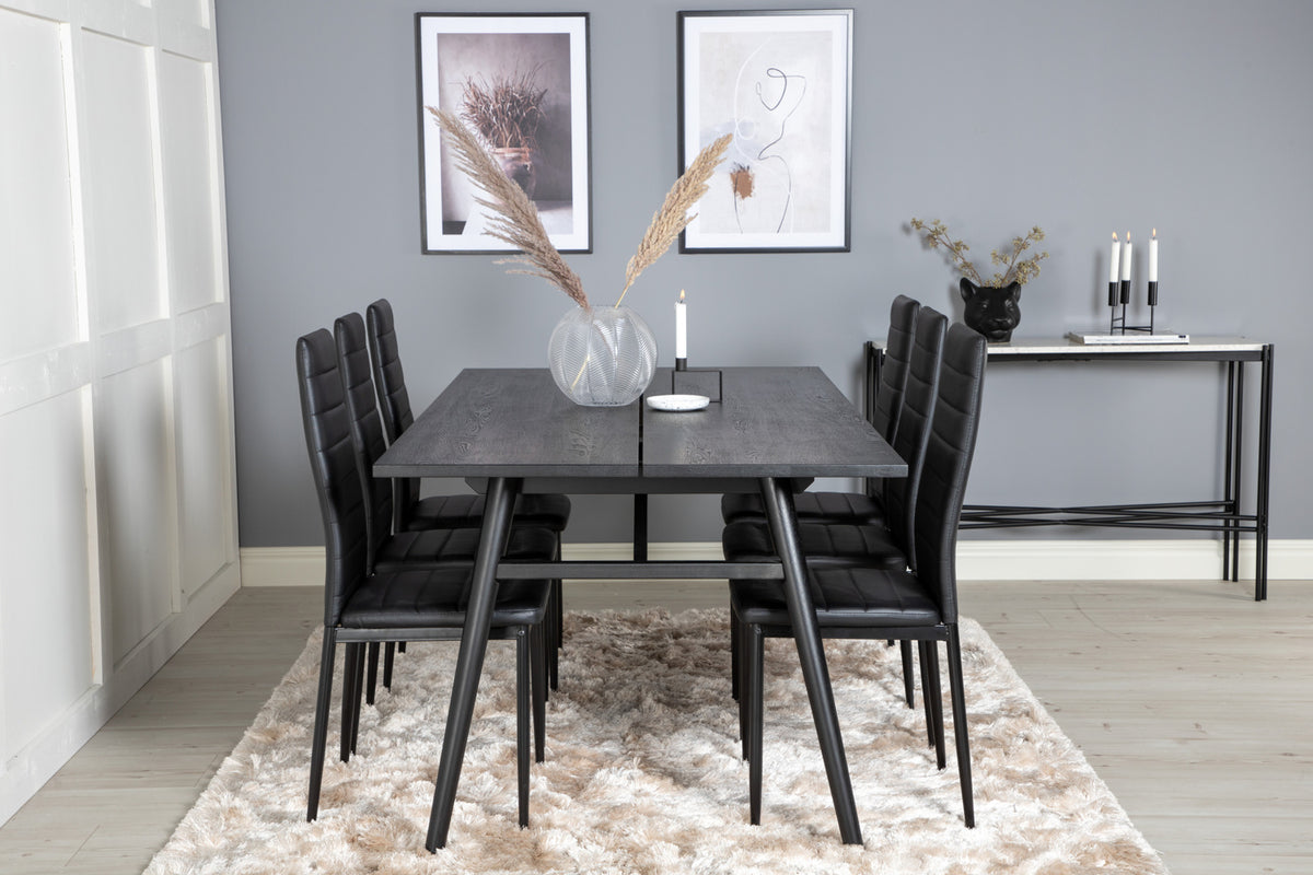 Venture Design Sleek & Slim Matbord 95x195 + Matstolar Svart