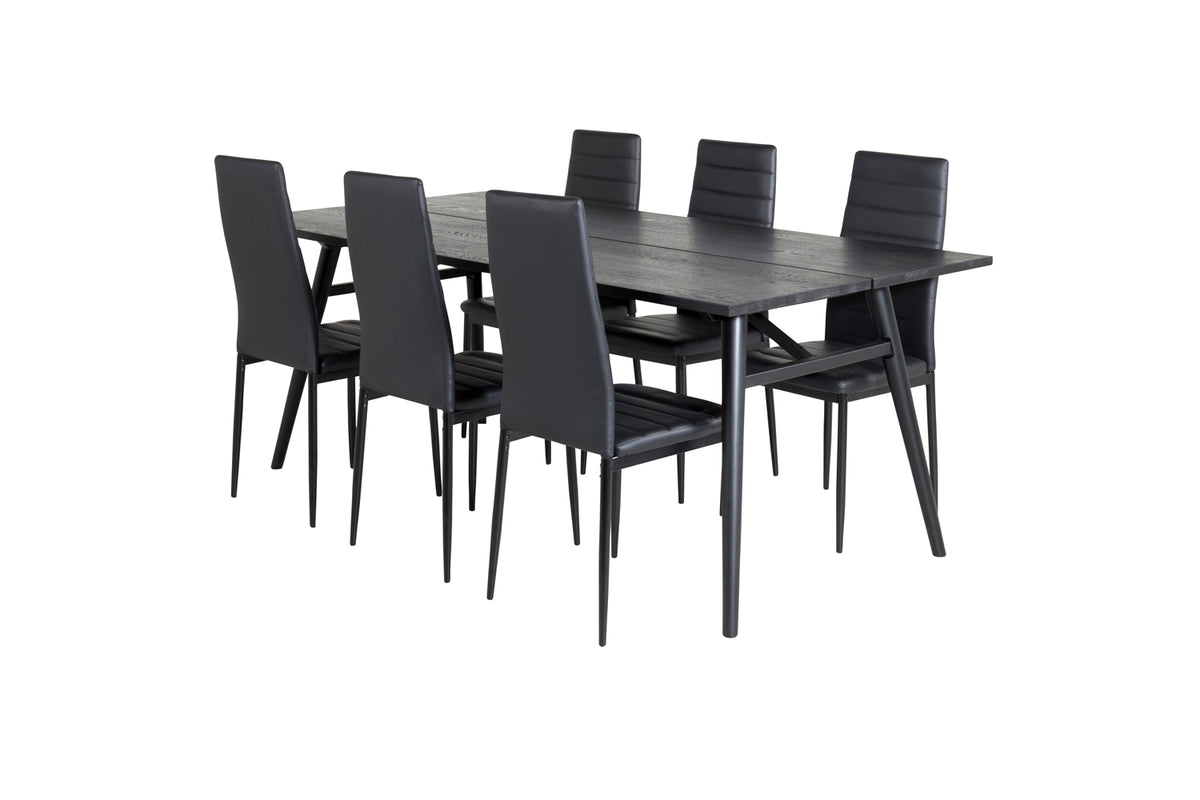 Venture Design Sleek & Slim Matbord 95x195 + Matstolar Svart