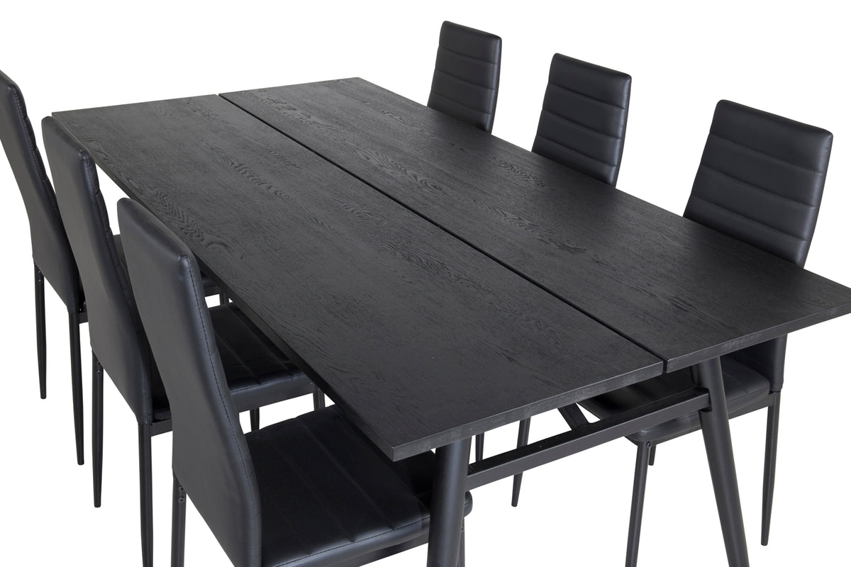 Venture Design Sleek & Slim Matbord 95x195 + Matstolar Svart