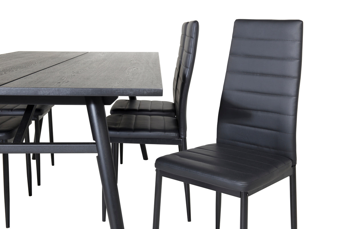 Venture Design Sleek & Slim Matbord 95x195 + Matstolar Svart