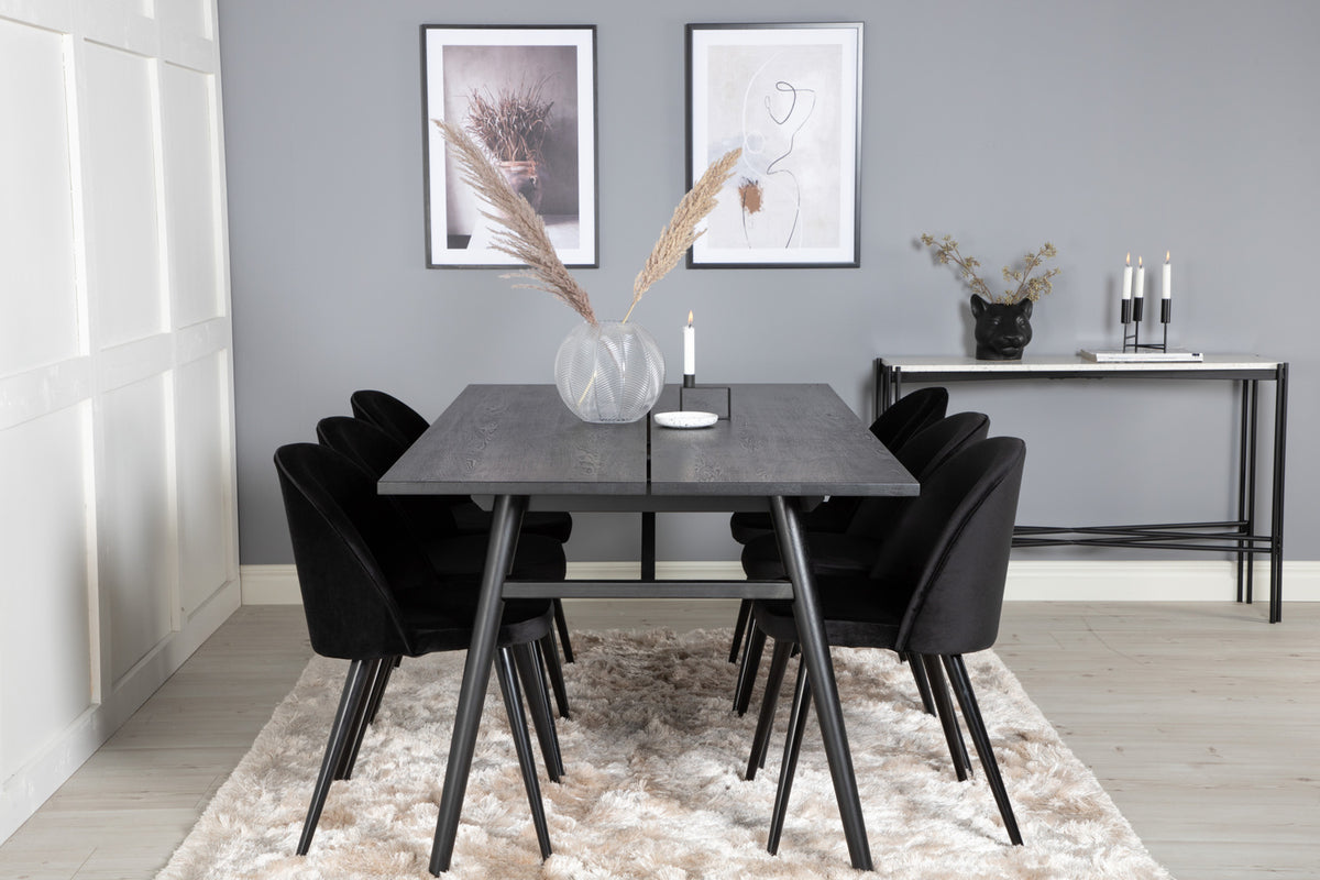 Venture Design Sleek & Velvet Matbord 95x195 + Matstolar Svart