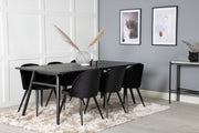 Venture Design Sleek & Velvet Matbord 95x195 + Matstolar Svart