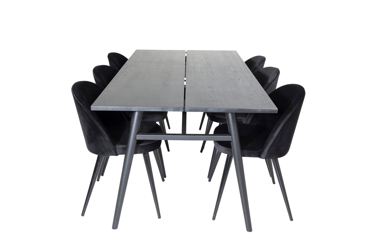 Venture Design Sleek & Velvet Matbord 95x195 + Matstolar Svart