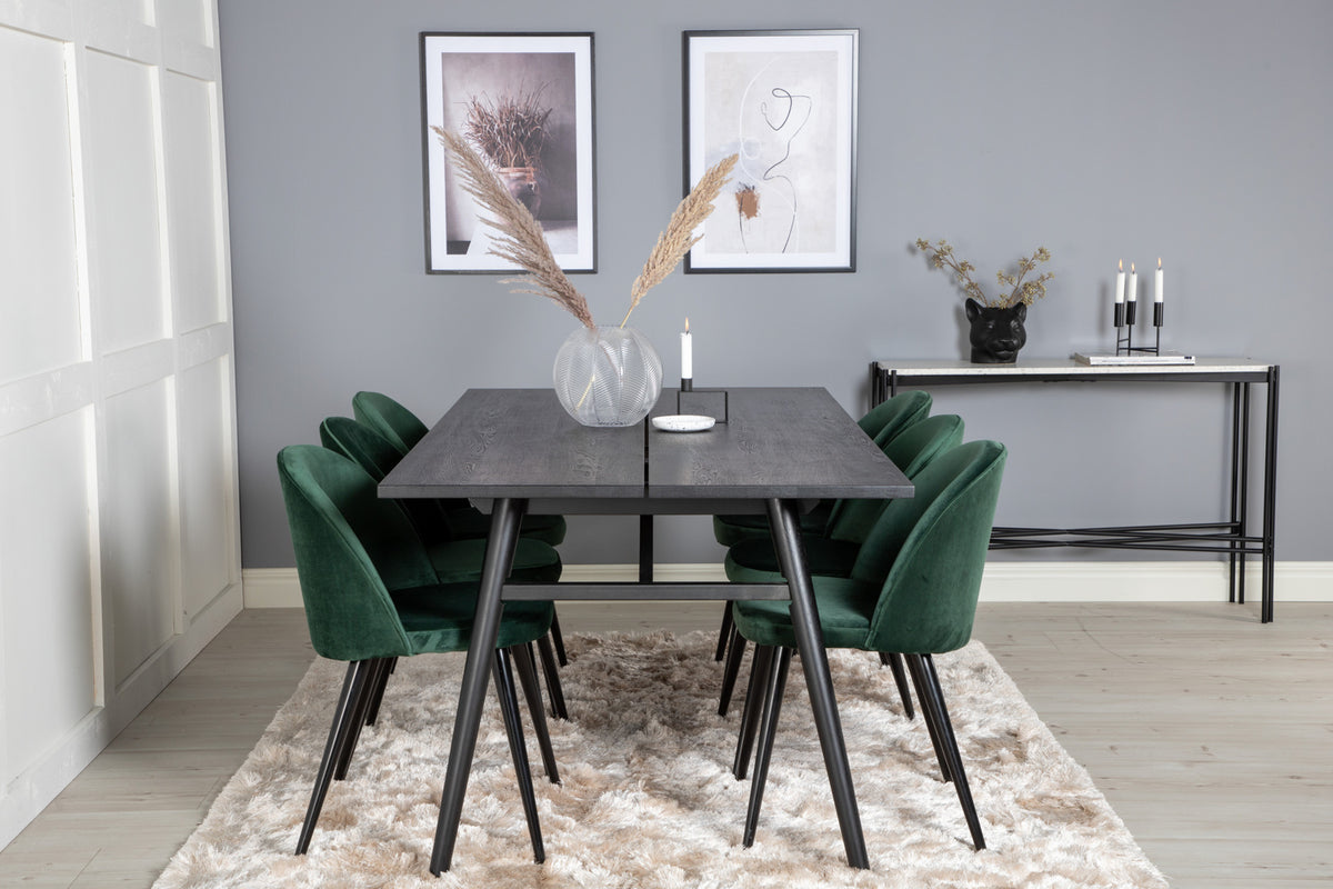 Venture Design Sleek & Velvet Matbord 95x195 + Matstolar Grön