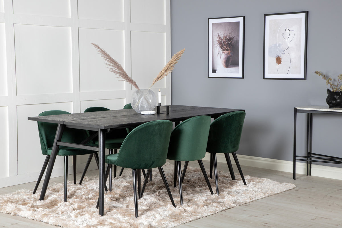 Venture Design Sleek & Velvet Matbord 95x195 + Matstolar Grön