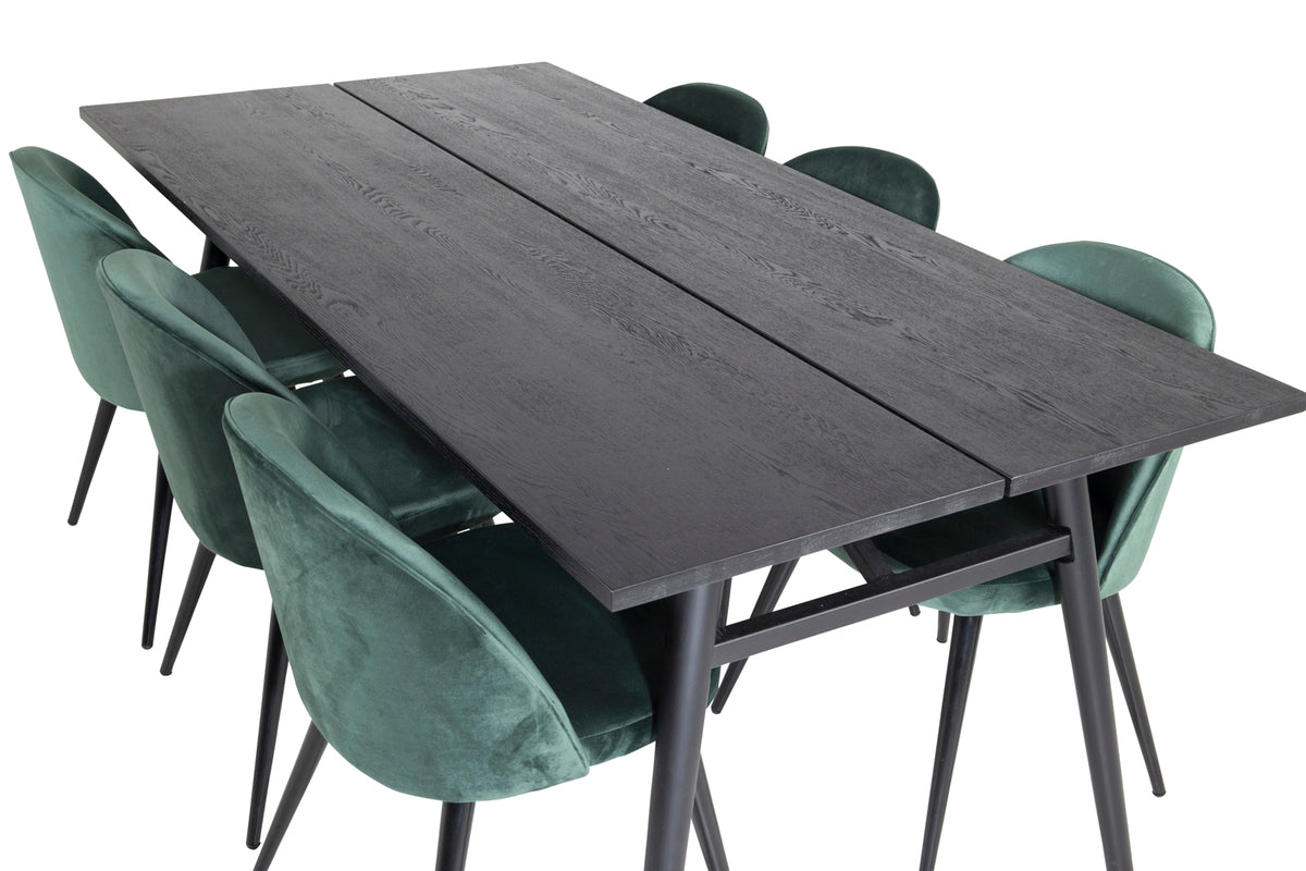 Venture Design Sleek & Velvet Matbord 95x195 + Matstolar Grön