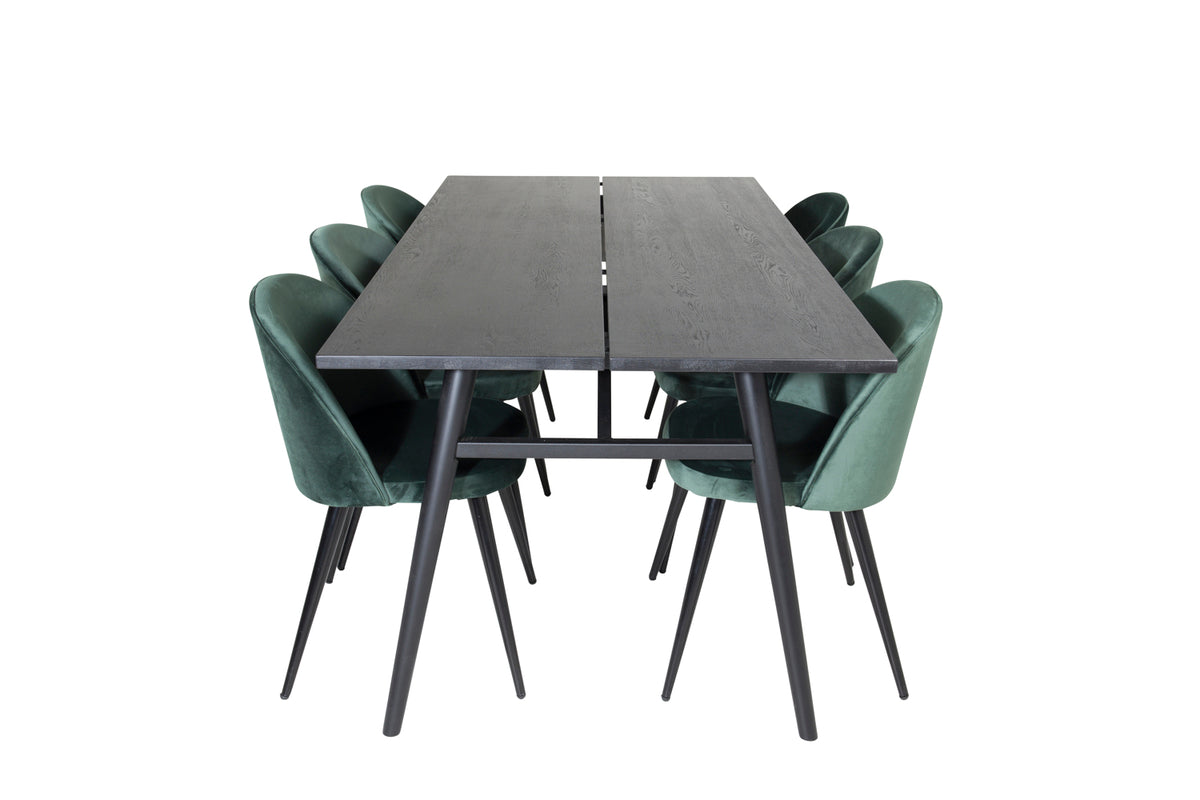 Venture Design Sleek & Velvet Matbord 95x195 + Matstolar Grön