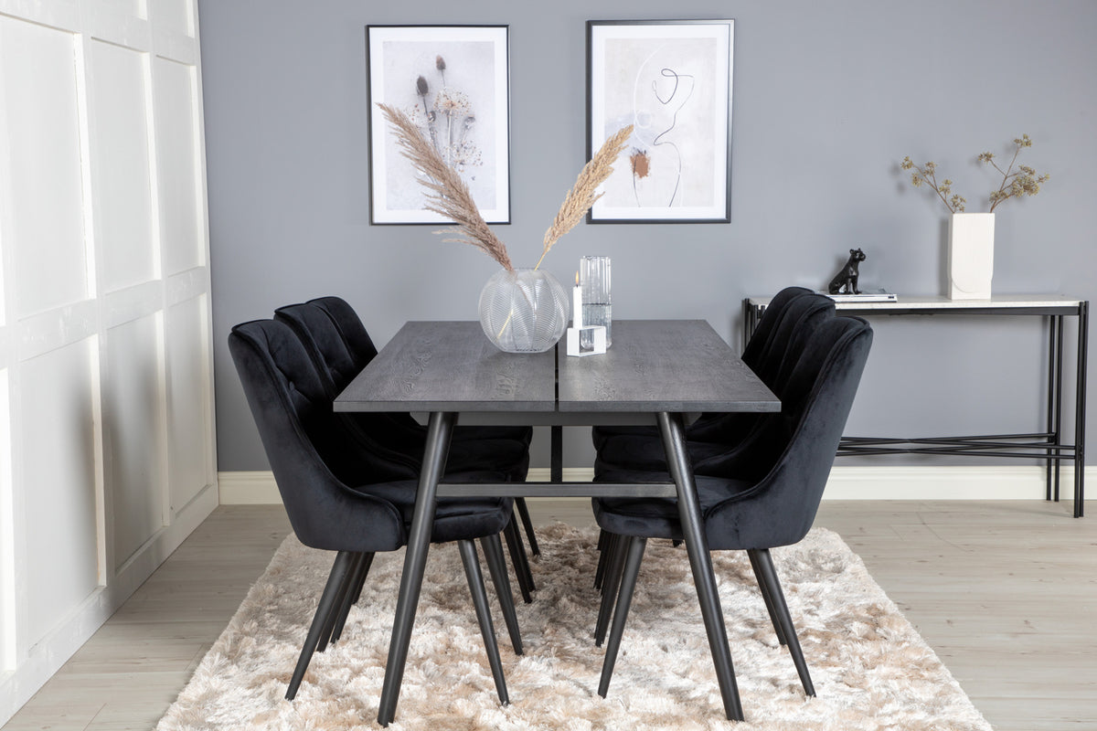 Venture Design Sleek & Velvet Deluxe Matbord 95x195 + Matstolar Svart